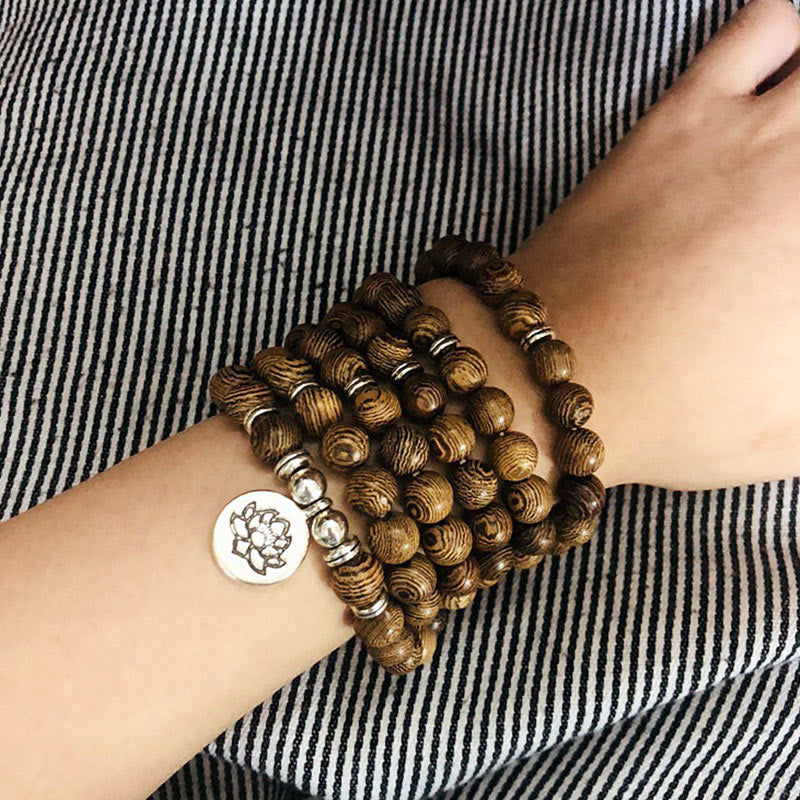 Tibetan Lightning Strike Wood Bracelet Lotus Buddha Mala