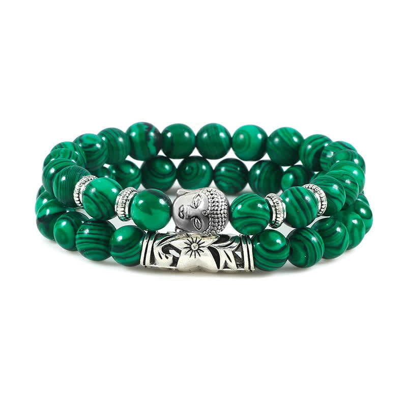 2Pcs Natural Crystal Agate Buddha Protection Bracelet