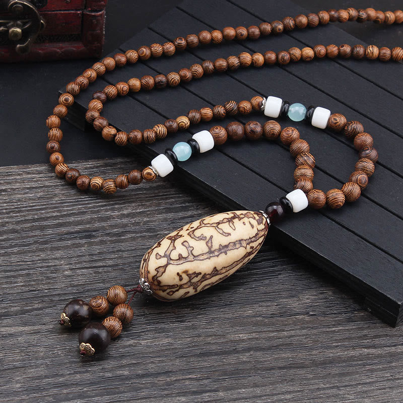 Tibetan Wenge Wood Bodhi Seed Agate Elephant Protection Necklace Pendant (Extra 40% Off | USE CODE: FS40)