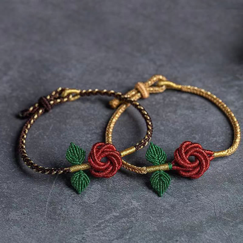 Rose Flower Rope Eight Thread Peace Knot Luck Handmade Bracelet