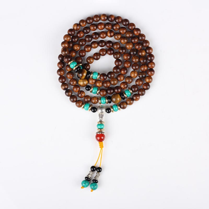 108 Beads Rosewood Tiger Eye Mala Healing Bracelet