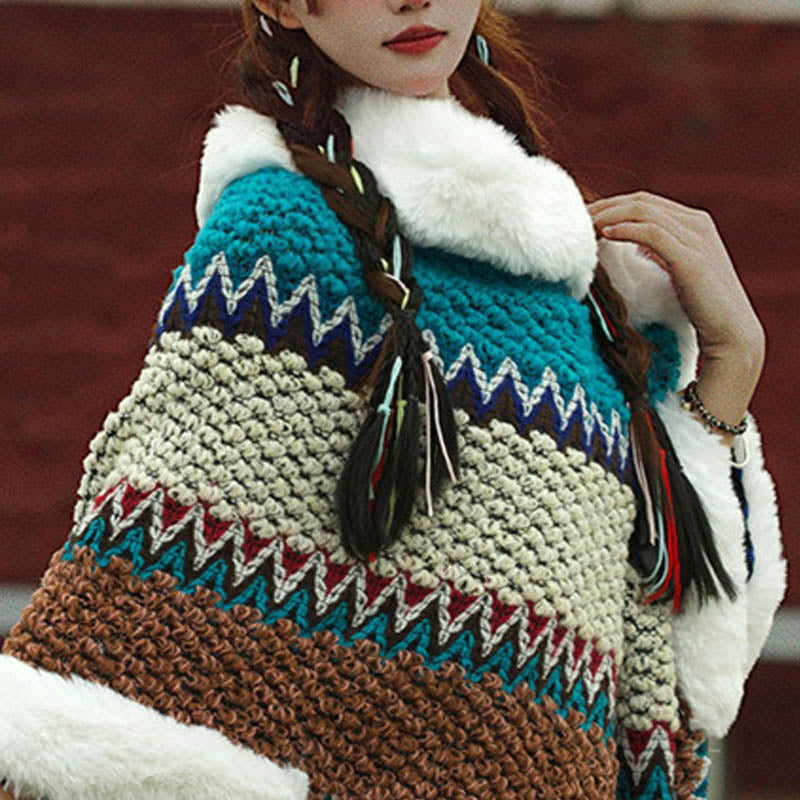 Tactile Striped Knitted Travel Meditation Tibetan Shawl
