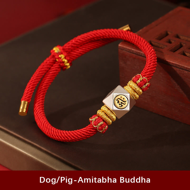 999 Sterling Silver Chinese Zodiac Natal Buddha Red Rope Luck Strength Handcrafted Kids Bracelet