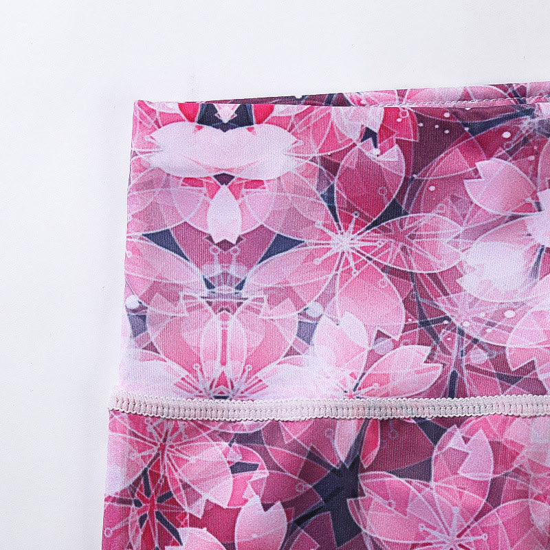 Breathable Sakura Print Mindful Movement Yoga Capri Pants