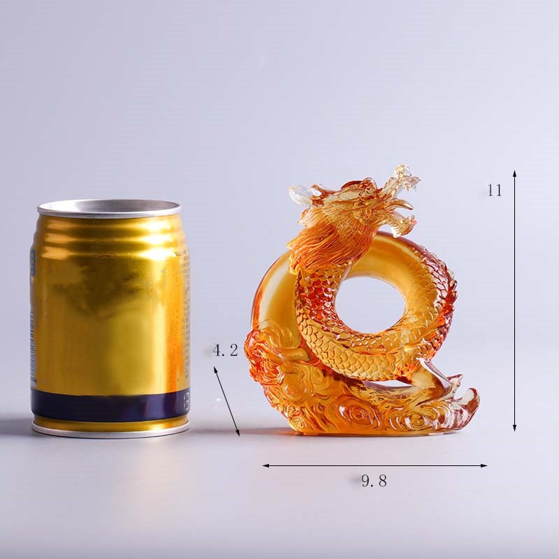 Year of the Dragon Handmade Chinese Zodiac Yellow Dragon Liuli Crystal Art Piece Protection Home Office Decoration