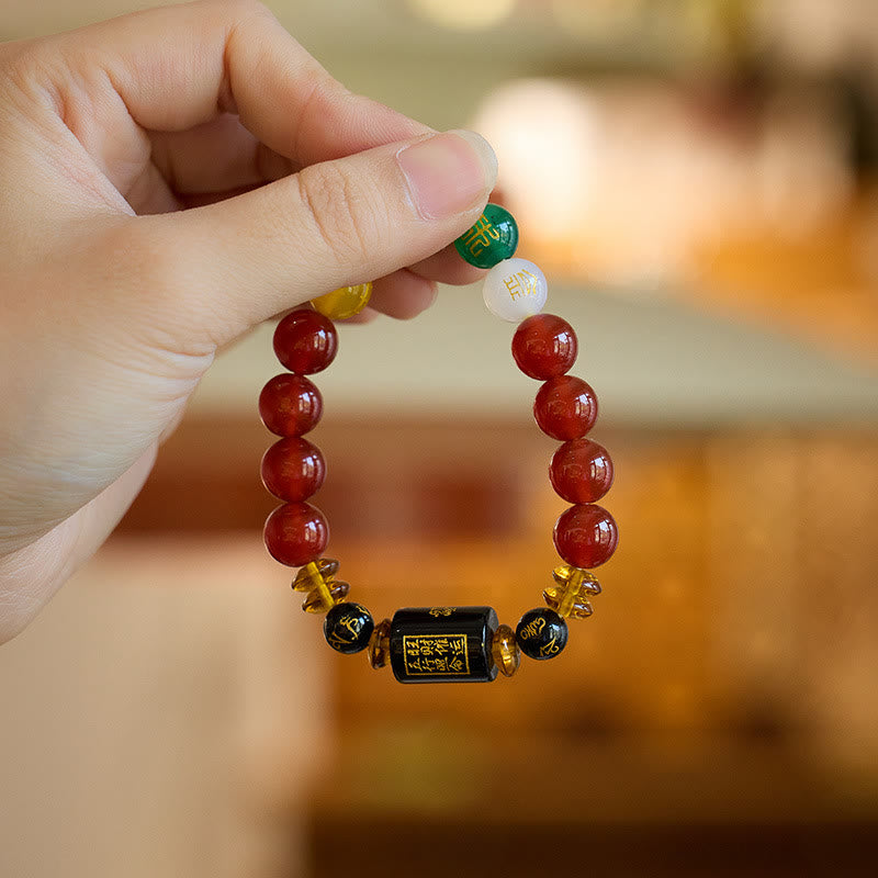 Five Elements Black Onyx Red Agate Wisdom Wealth Bracelet