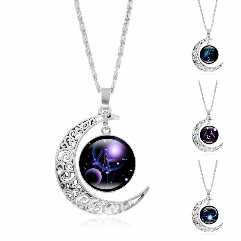 12 Constellations of the Zodiac Moon Protection Necklace Chain Pendant