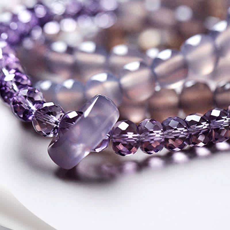 Natural Amethyst and Agate Crystal Beaded Meditation Bracelet
