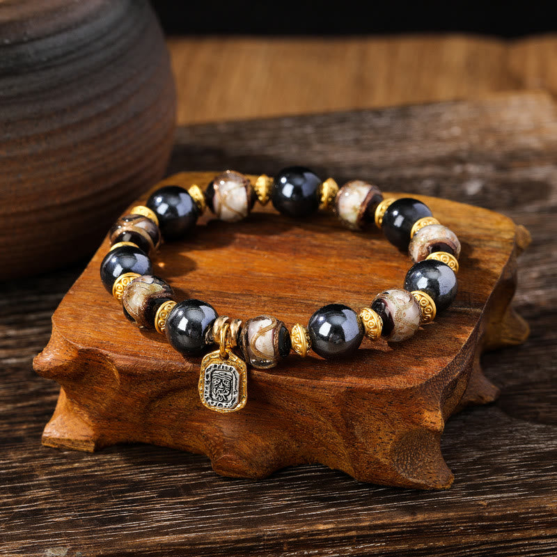 Tibetan Zakiram Goddess of Wealth Liuli Glass Incense Ash Porcelain Bead Luck Bracelet