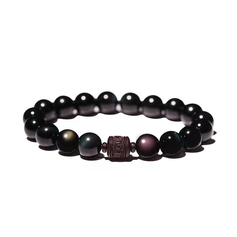 Natural Gold Sheen Obsidian Rainbow Obsidian Om Mani Padme Hum Fu Character Healing Bracelet