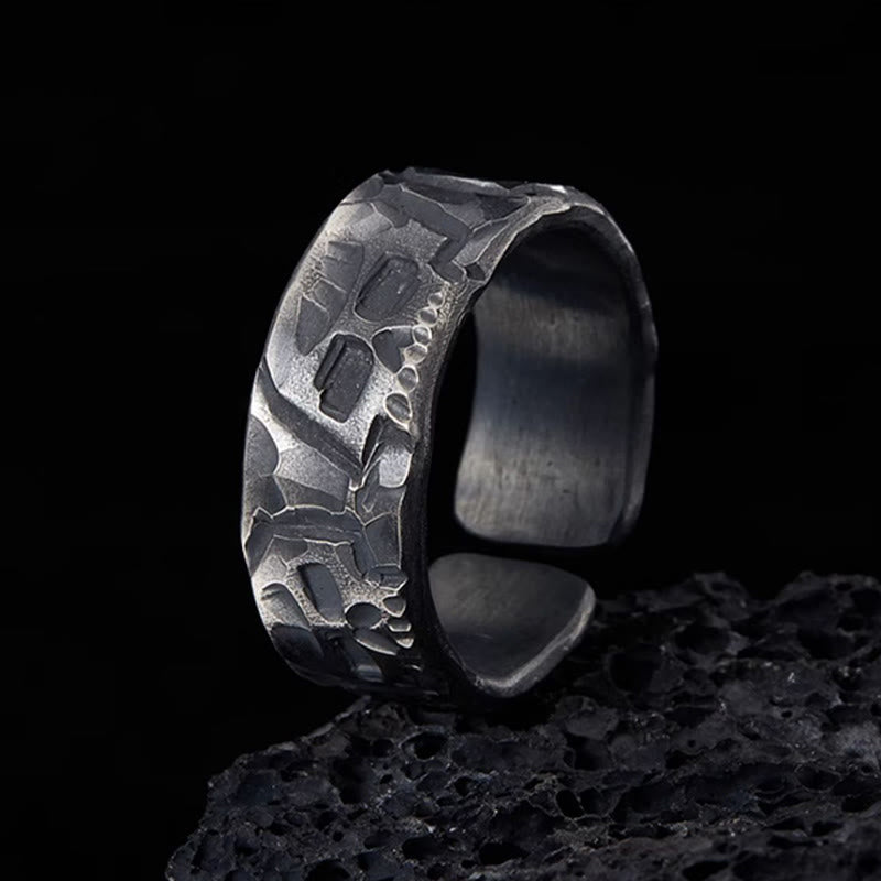 Handmade 999 Fine Silver Skeleton Pattern Blessing Ring
