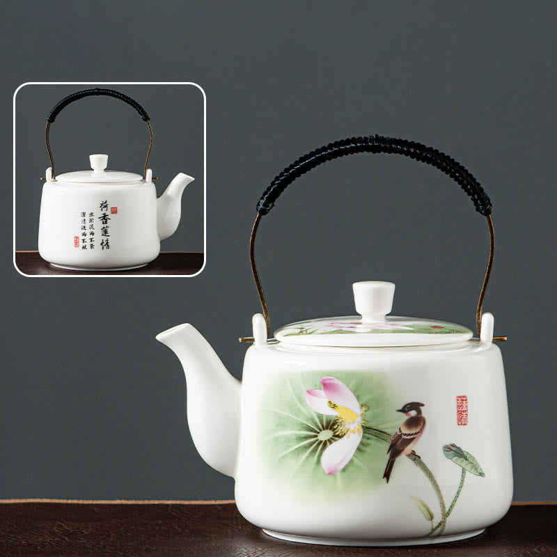 Vintage Dragon Mountain Fisherman Landscape White Porcelain Ceramic Kung Fu Teapot