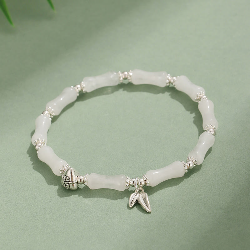 White Jade & Multi-Gemstone Copper Bamboo Fu Character Beaded Bracelet