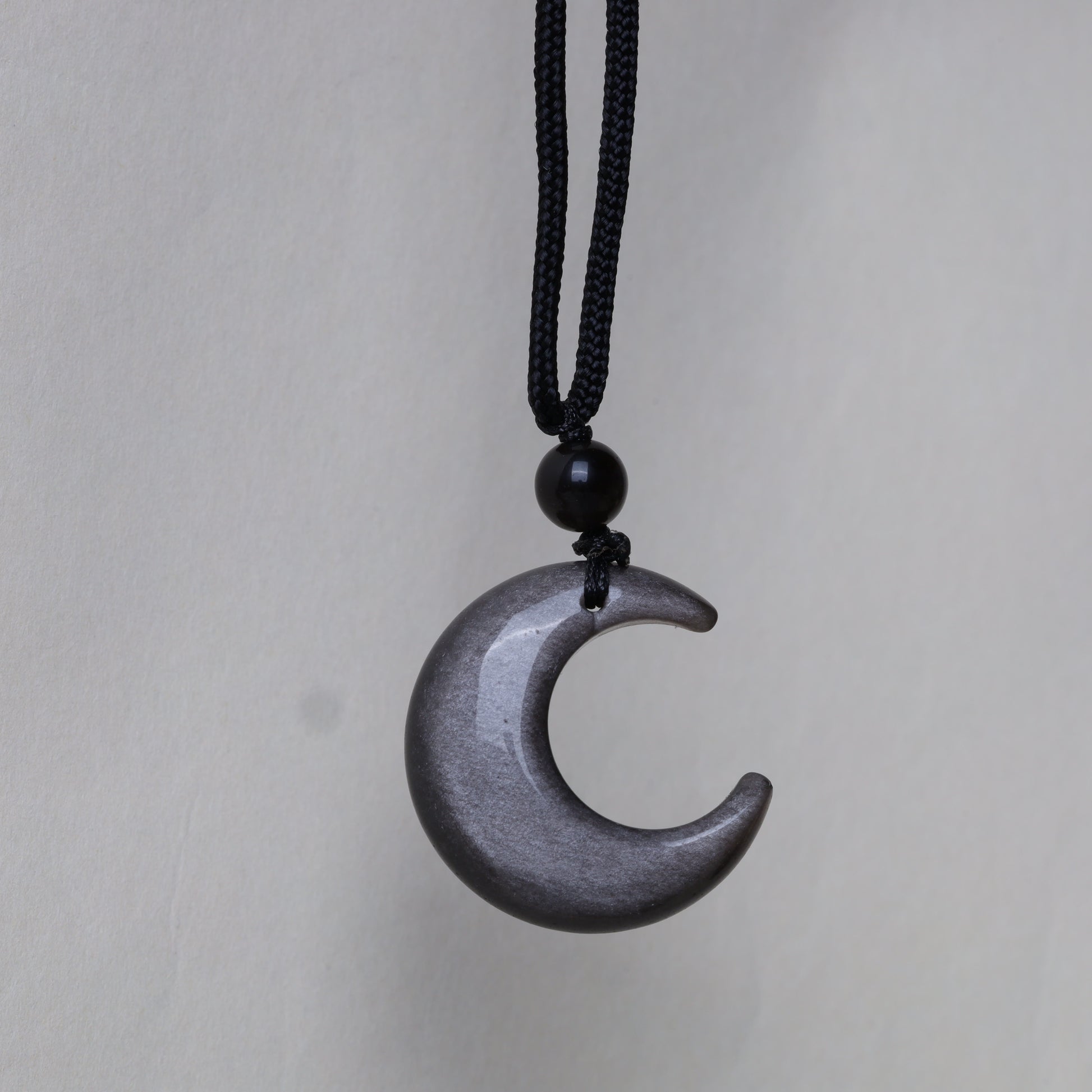 Natural Silver Sheen Obsidian Star Crescent Moon Protection Necklace Pendant