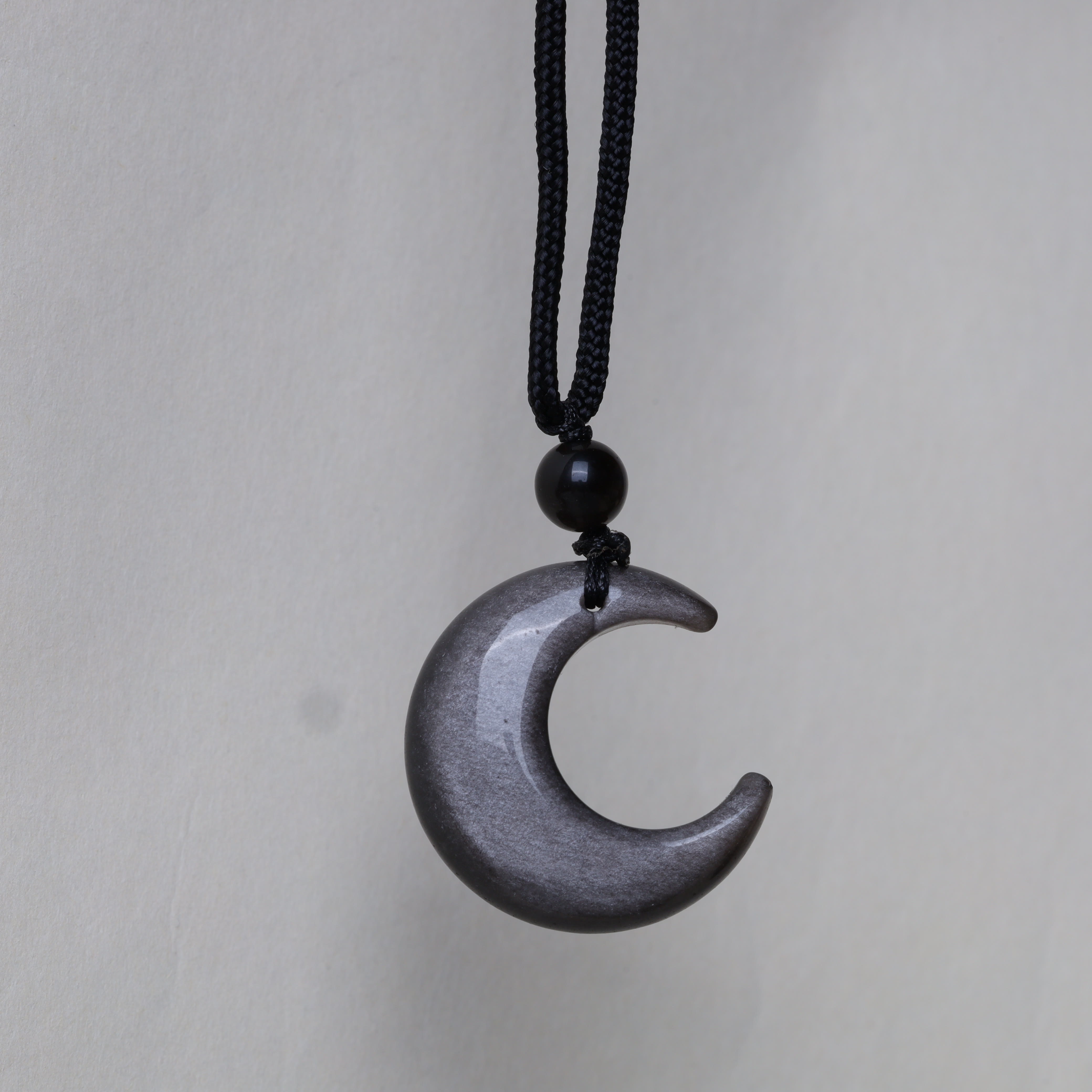 Natural Silver Sheen Obsidian Star Crescent Moon Protection Necklace Pendant