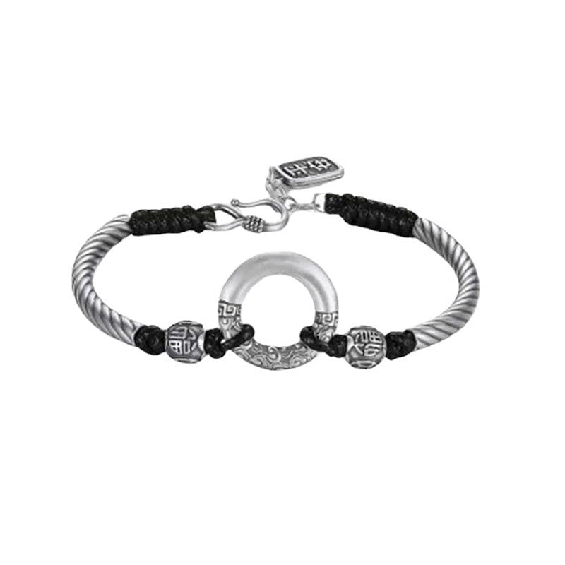 999 Sterling Silver Fu Character Peace Buckle Copper Coin Auspicious Clouds Fortune Bracelet