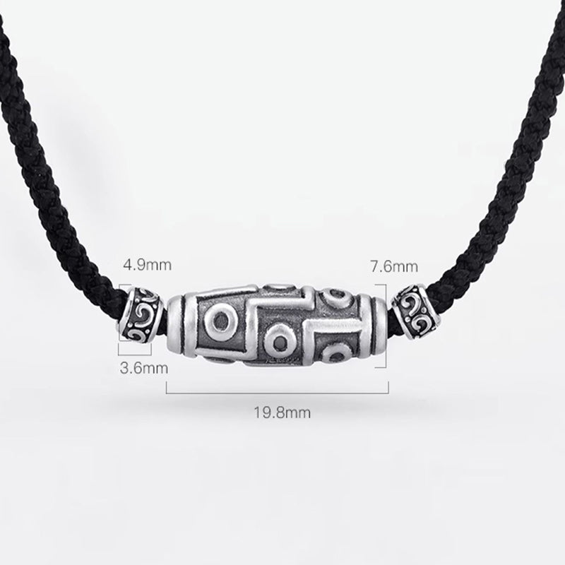 999 Sterling Silver Nine-Eye Dzi Bead Pattern Protection Rope Necklace Pendant