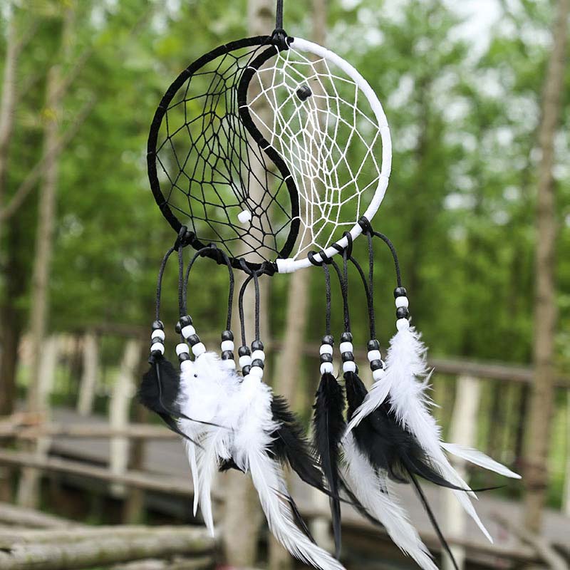 Yin Yang Dream Catcher Circular Net with Feathers Balance Decoration