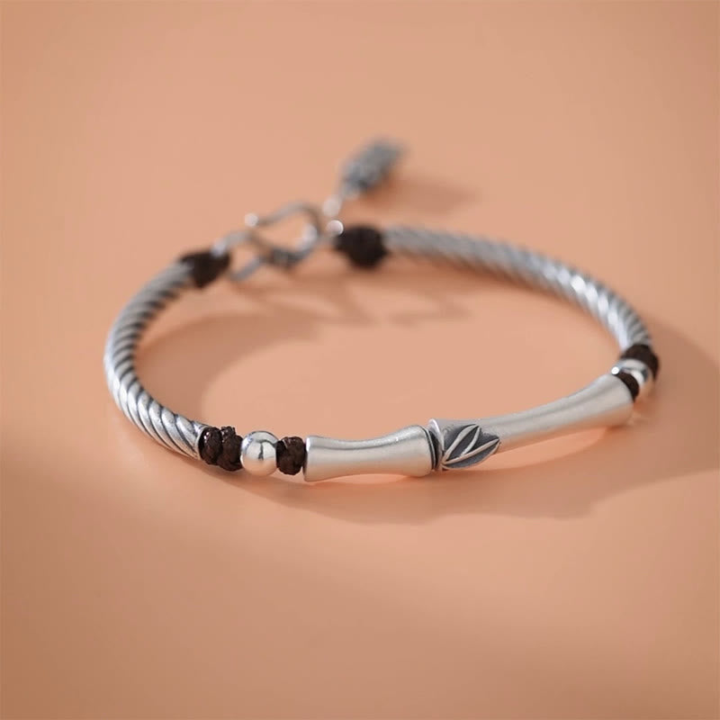 999 Fine Sterling Silver Bamboo Pattern and Cicada Engraved Open Cuff Bracelet