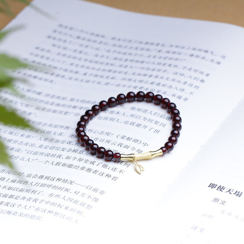 14K Copper Plated Gold 925 Sterling Silver Plated Gold Natural Garnet Bamboo Protection Bracelet