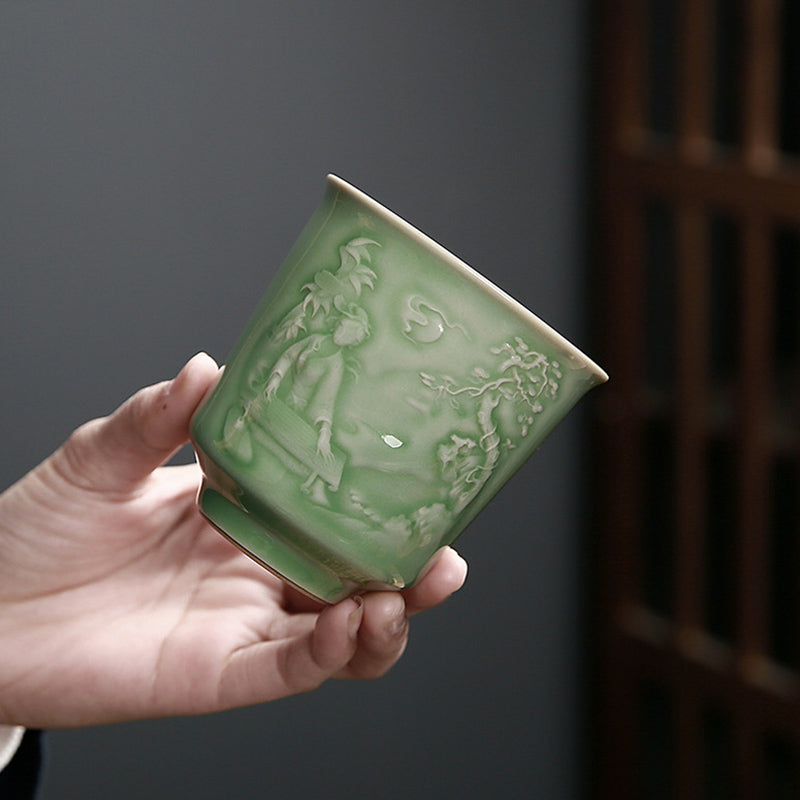 Trees Pavilion Mountains Rivers Pine Ceramic Teacup Kung Fu Tea Cup