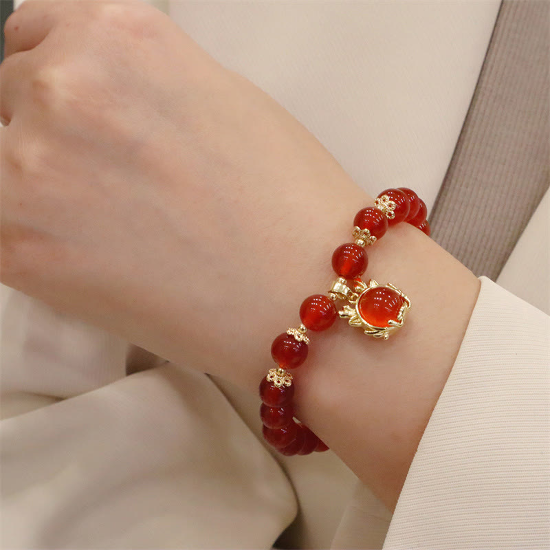 Year of the Dragon Red Agate Jade Peace Buckle Fu Character Success Bracelet