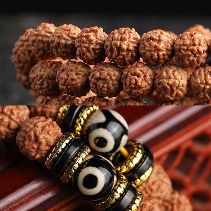 108 Mala Beads Rudraksha Bodhi Seed Dzi Bead Luck Wealth Bracelet
