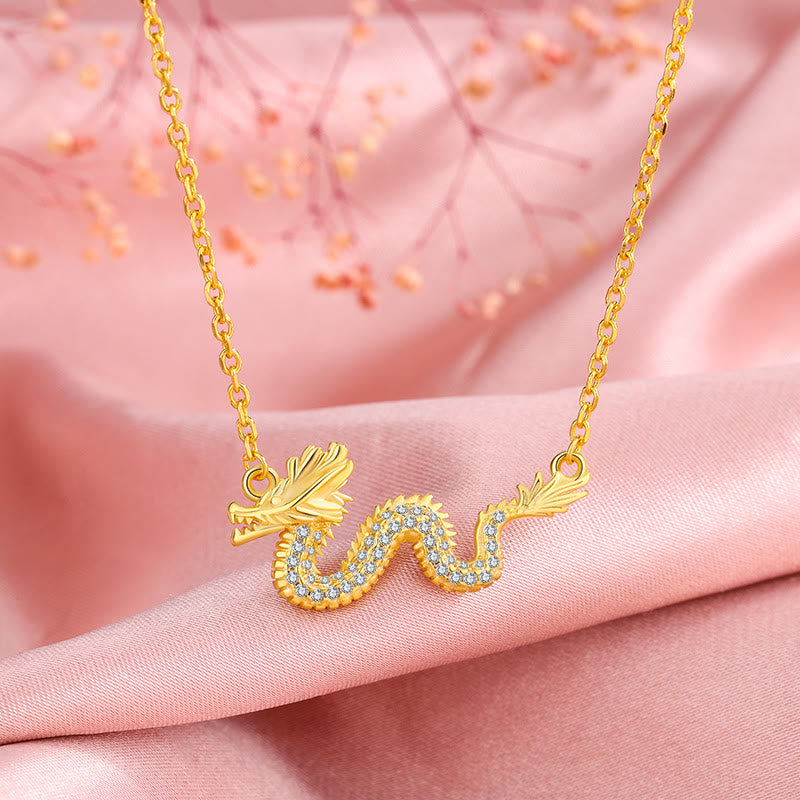 925 Sterling Silver Year Of The Dragon Auspicious Golden Dragon Luck Chain Necklace Pendant