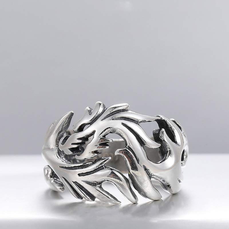 Intricate Dragon Pattern Adjustable Alloy Statement Ring for Men and Women