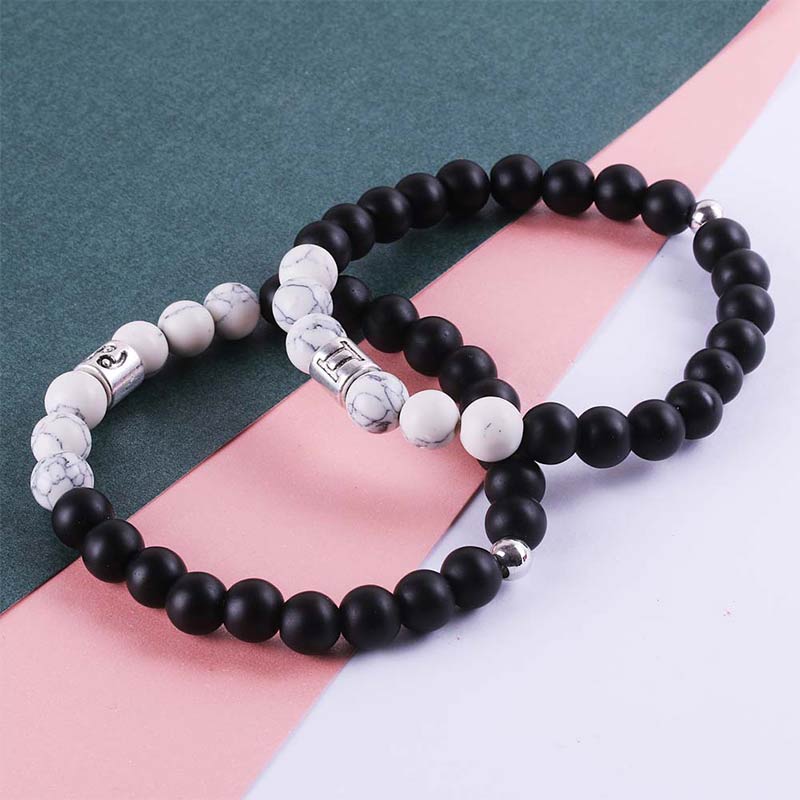 12 Constellations of the Zodiac Natural Frosted Stone White Turquoise Bead Fortune Bracelet