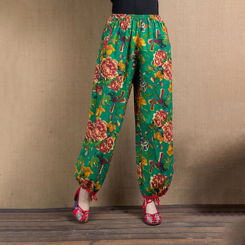 Breathable Floral Meditative Harem Pants with Pockets