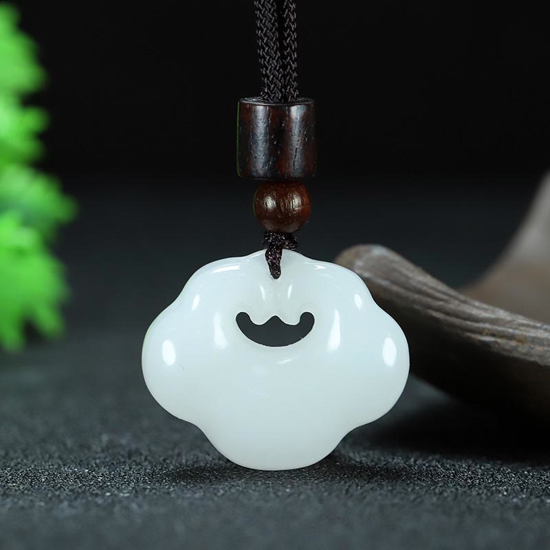 Tianshan Jade Golden Silk Jade Chinese Lock Charm Abundance Necklace Pendant