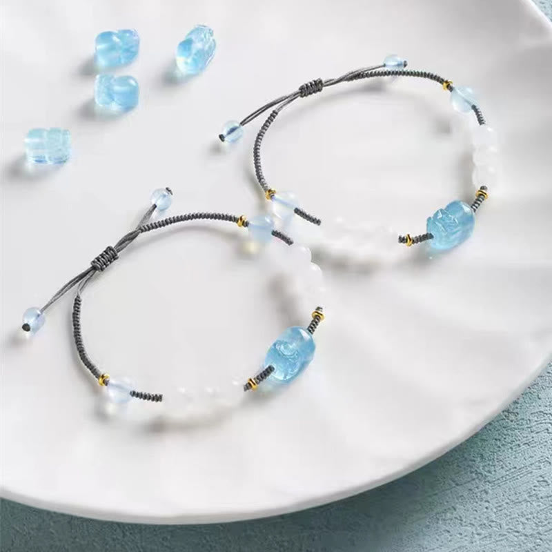 Natural Aquamarine PiXiu Hetian White Jade Healing Bracelet