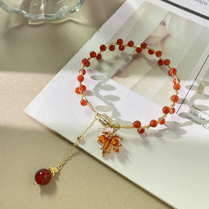 Red Maple Leaf Luck Charm Bracelet