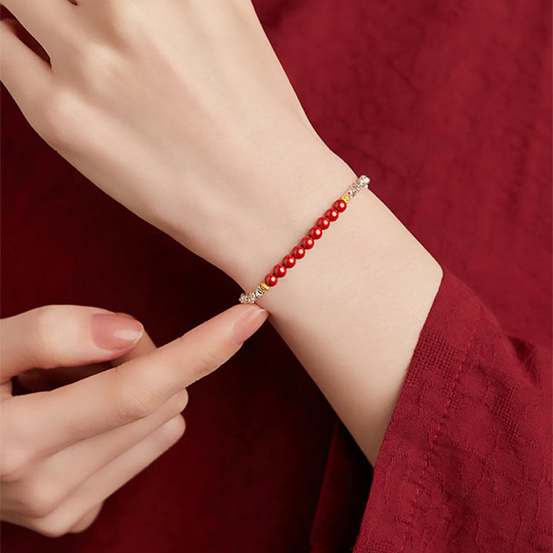 925 Sterling Silver Cinnabar Fu Character Blessing Bracelet