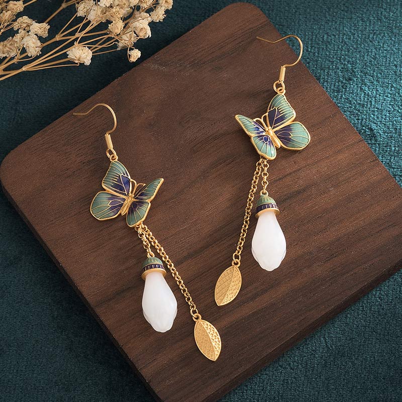 FengShui White Jade Fortune Earrings