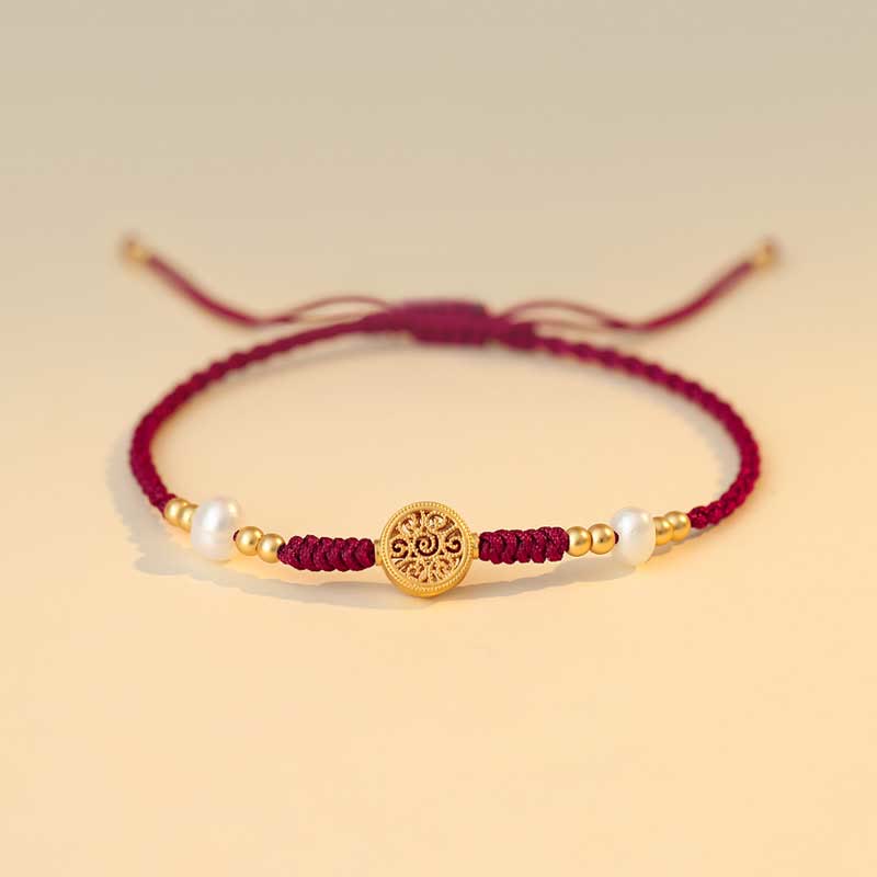 Hand-Braided Copper Tree of Life & Chinese Coin Red String Bracelet