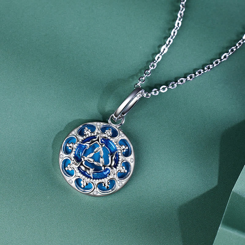 925 Sterling Silver Round Three Rabbits Turquoise Balance Necklace Pendant