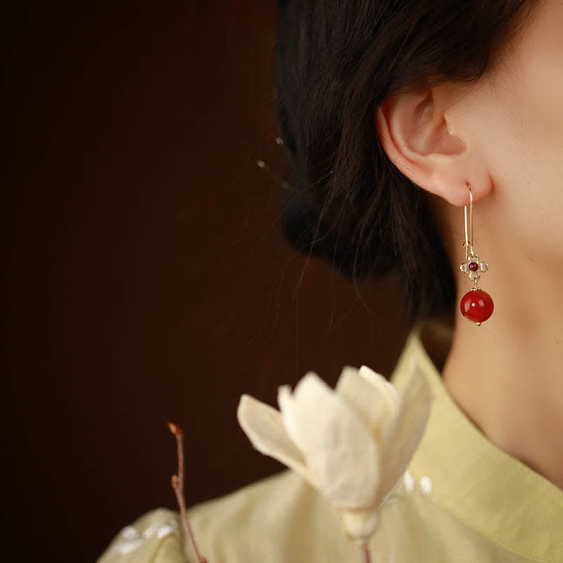 925 Sterling Silver Red Agate Flower Beaded Confidence Earrings