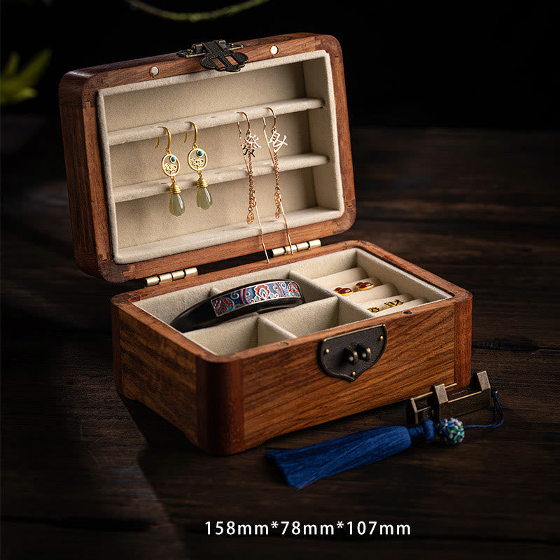 Retro Handmade Floral Rosewood Lockable Jewelry Storage Box & Keepsake Organizer