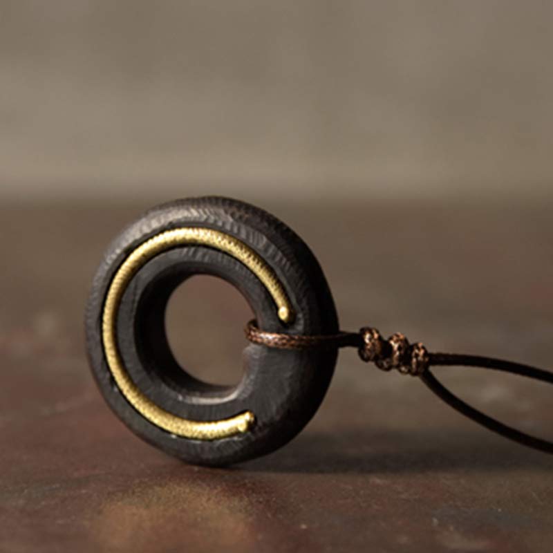 Zen Circle Ebony Wood Peace Calm Necklace Pendant