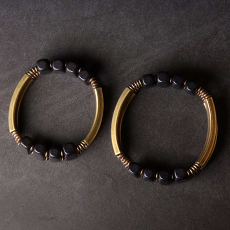 Tibetan Ebony Wood Brass Copper Balance Double Layer Bracelet
