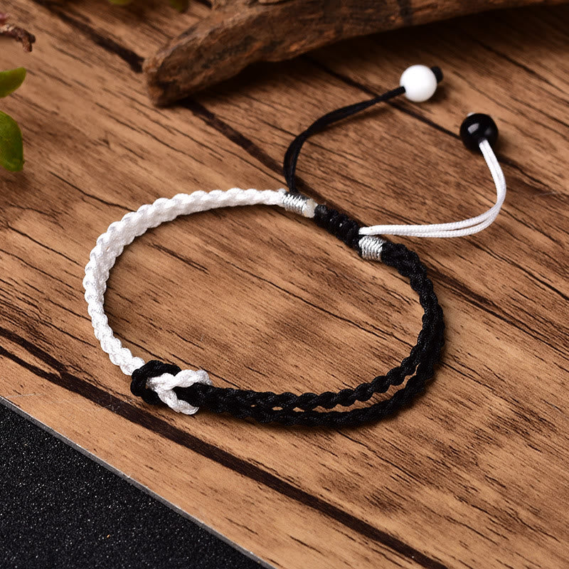 Handmade Black White Rope Braided Healing Bracelet