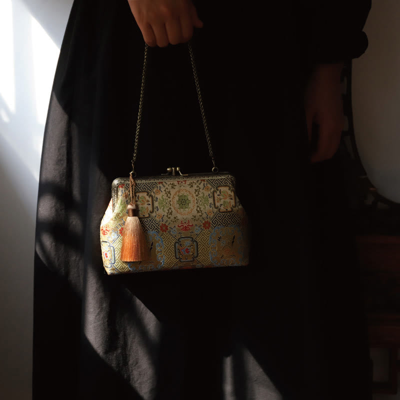 Vintage Geometry Flowers Metal Chain Crossbody Bag Shoulder Bag Handbag