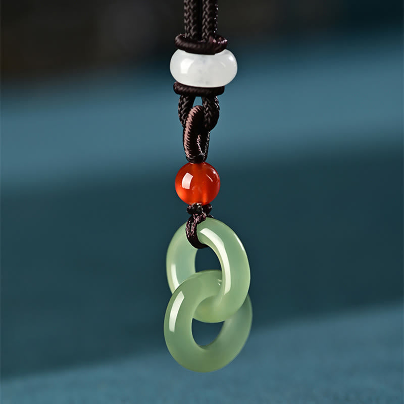 Natural Hetian Cyan Jade White Jade Double Peace Buckle Success Necklace Pendant