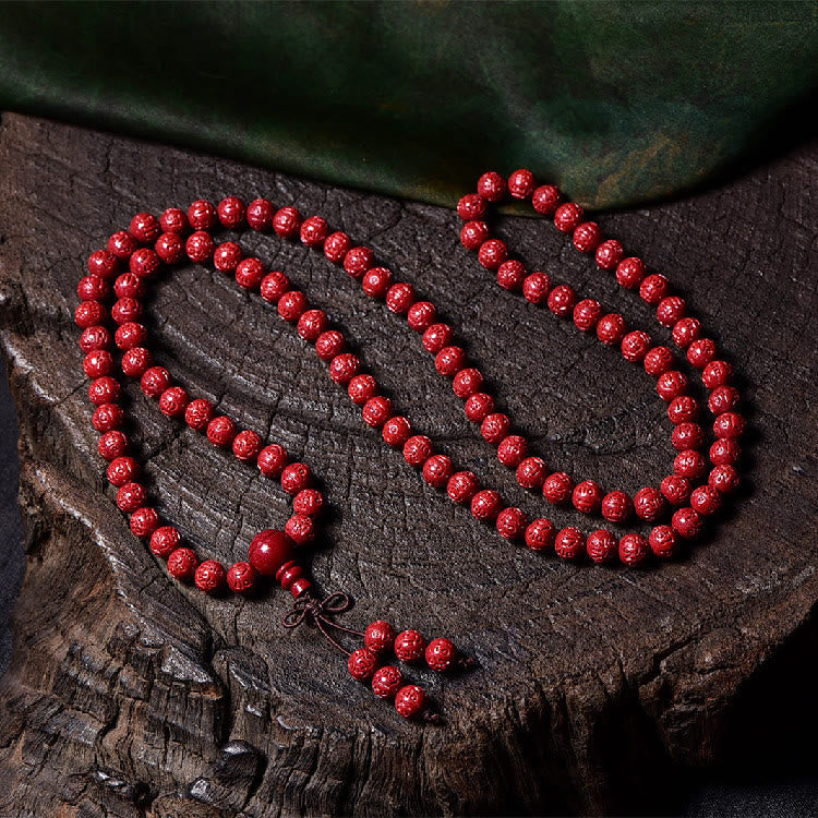 108 Mala Beads Cinnabar Om Mani Padme Hum Pattern Engraved Blessing Bracelet