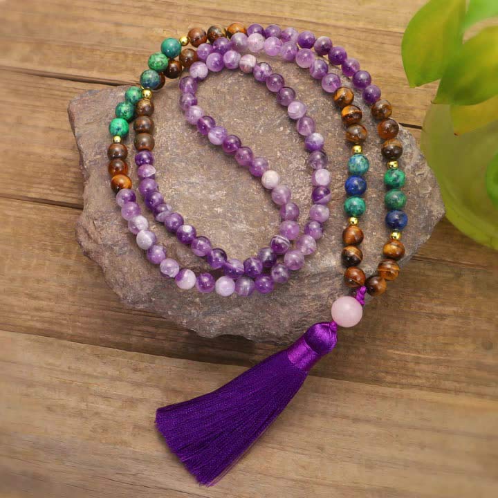 Tibetan Amethyst Purify Bracelet Mala Set