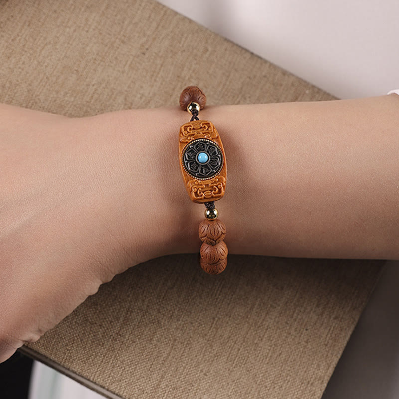 Om Mani Padme Hum Natural Wood Soothing Beaded Bracelet