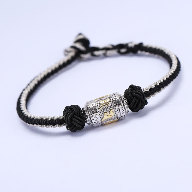 925 Sterling Silver Om Mani Padme Hum Prayer Wheel Luck Strength Red String Bracelet