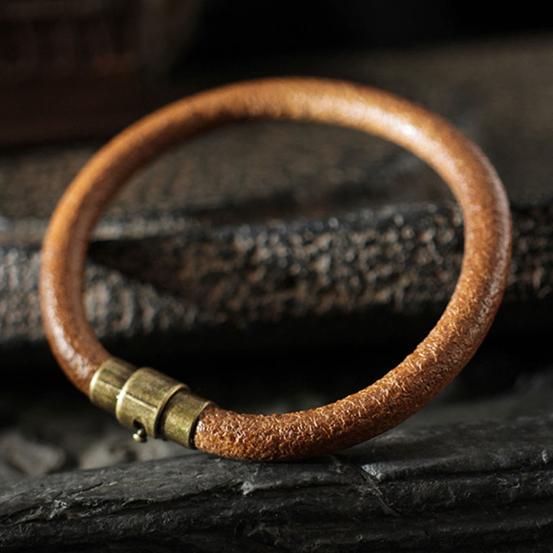 Retro Leather Luck Healing Copper Magnetic Buckle Bracelet